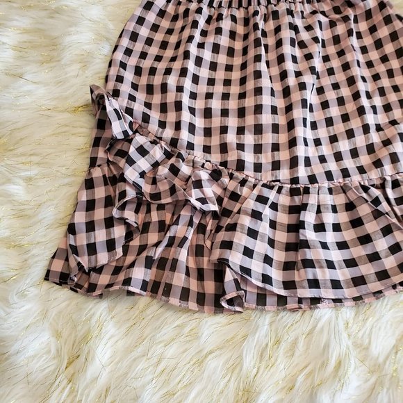 Dress The Population Cosmopolitan Pink and Black Plaid Skirt L Ruffled Bottom - Picture 3 of 13